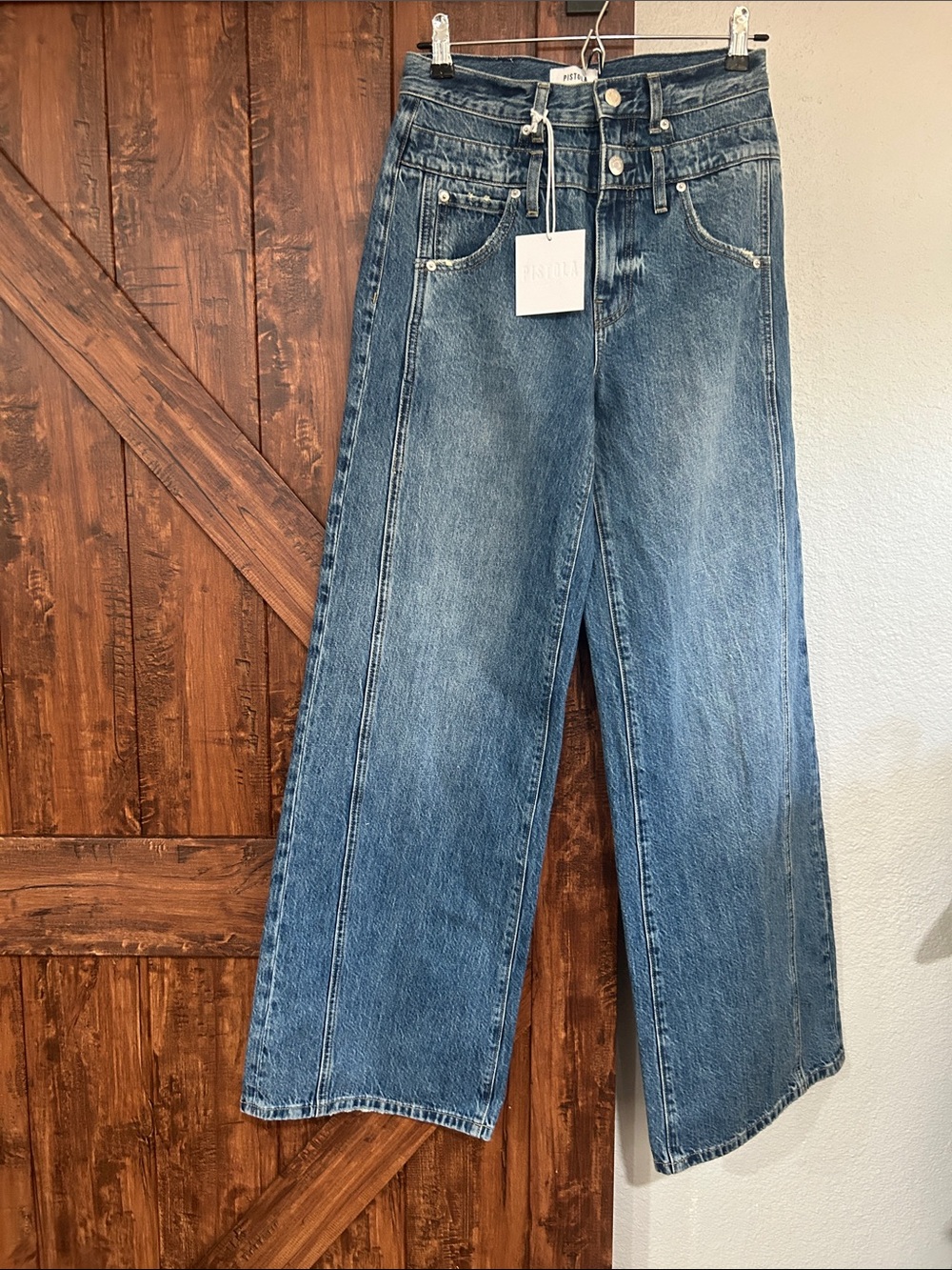 pistola Wide Leg High-Rise Jeans in Medium Blue Wash - Picture 2 of 16